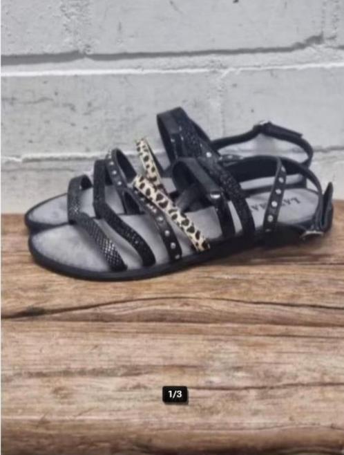 Lazamani - Prachtige leren slippers sandalen maat 41 - Nieuw, Kleding | Dames, Schoenen, Nieuw, Slippers, Zwart, Ophalen of Verzenden