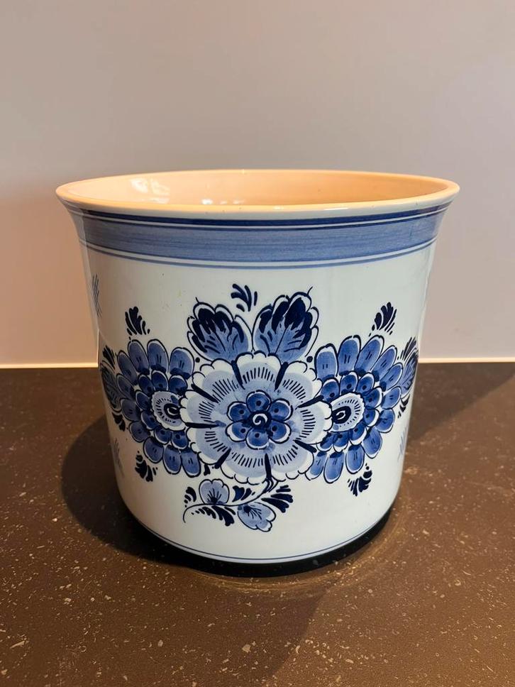 Delfts Blauw bloempot, Tuin en Terras, Bloempotten, Zo goed als nieuw, Aardewerk, Minder dan 40 cm, Minder dan 25 cm, Rond, Ophalen of Verzenden