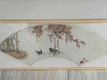 Trudy van de Woerd chinese zijde schilderij waaier Eendjes beschikbaar voor biedingen