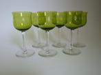 set 6x antiek Elzas Moezel wijn groen geslepen glas kristal., Ophalen of Verzenden