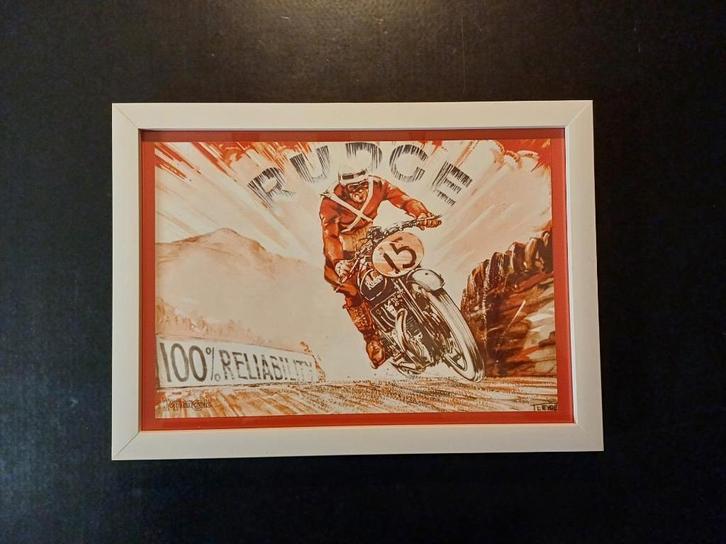 RUDGE Motorcyle reclame poster afbeelding kader, Verzamelen, Posters, Gebruikt, Overige onderwerpen, A4 of kleiner, Rechthoekig Liggend