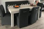 ZGAN Eettafelbank en 4 stoelen op parketwielen, Huis en Inrichting, Complete eetkamers, Ophalen of Verzenden, Zo goed als nieuw