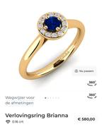 Gouden diamant en saffier halo ring mt 17,2, Ophalen of Verzenden, Zo goed als nieuw, 17 tot 18, Met edelsteen