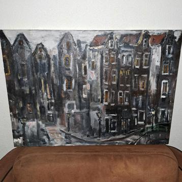 Olieverfschilderij 'Stadsgezicht Amsterdam '30' beschikbaar voor biedingen
