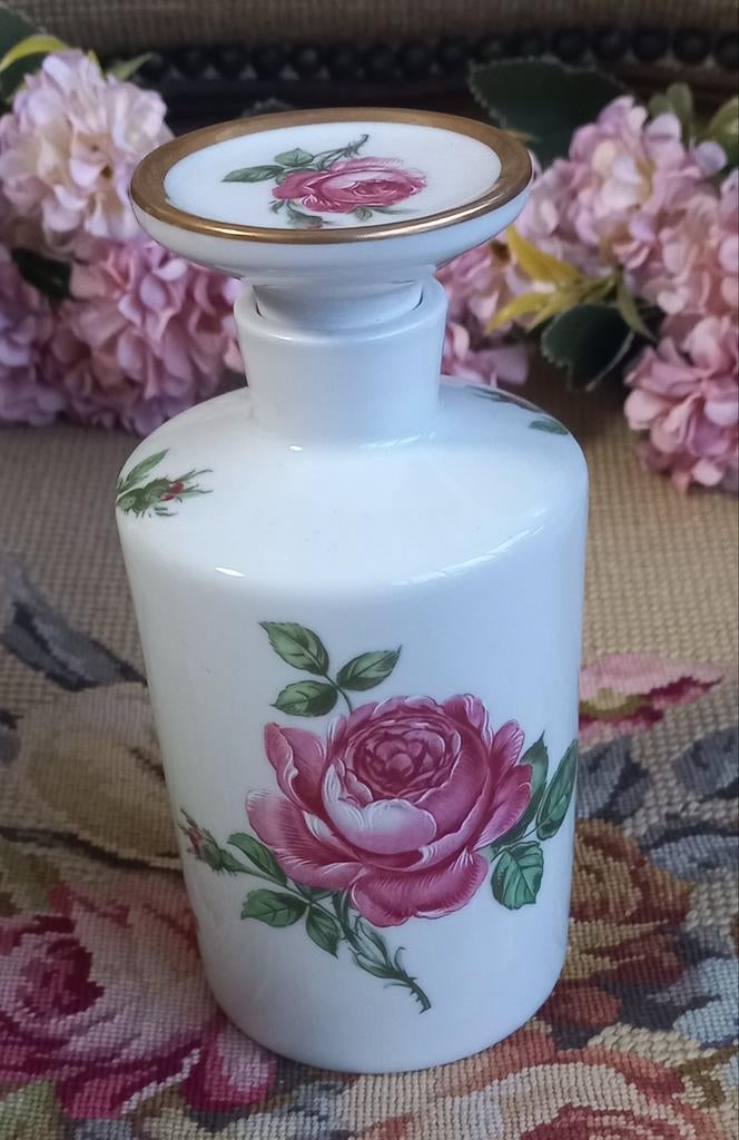 Mooi brocant parfumflesje, roze roos, Alboth&Kaiser Bavaria, Ophalen of Verzenden