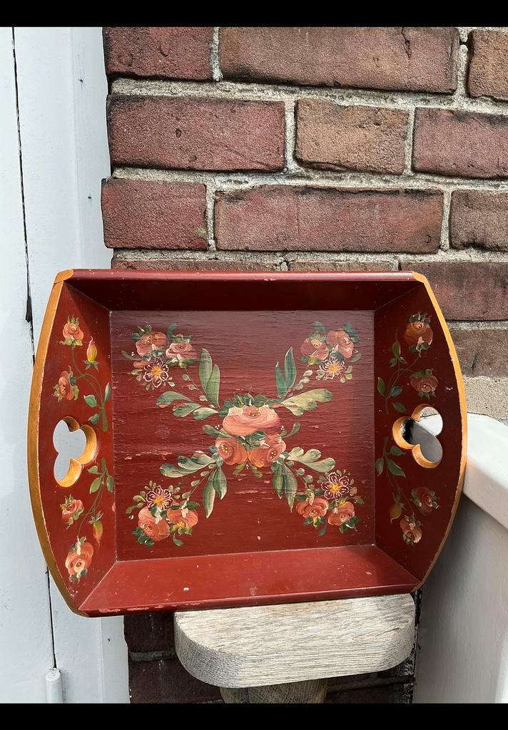 Ossenbloed rood hindeloopen houten dienblad volkskunst 34x28, Antiek en Kunst, Curiosa en Brocante, Ophalen of Verzenden