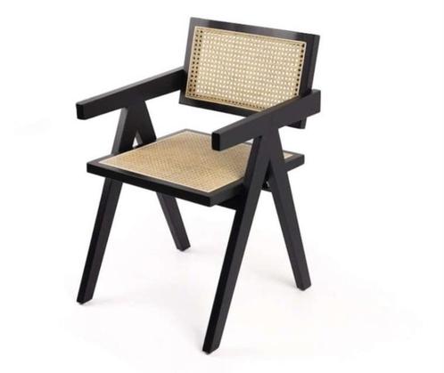 3x Feel Home houten eetkamer stoel rattan zwart, Huis en Inrichting, Stoelen, Nieuw, Eén, Hout, Zwart, Ophalen of Verzenden