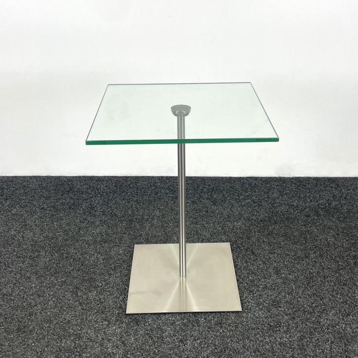 Glazen Bijzettafel - Stalen Onderstel | 40 x 40 cm 25146, Huis en Inrichting, Tafels | Bijzettafels, Gebruikt, Vierkant, Minder dan 45 cm