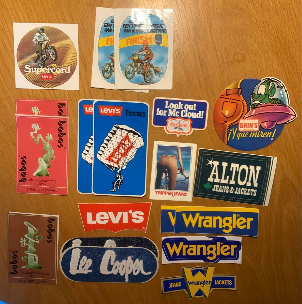 Vintage Jeans Stickers - Levis, Wrangler, Lee Cooper, Verzamelen, Ophalen of Verzenden, Gebruikt, Merk