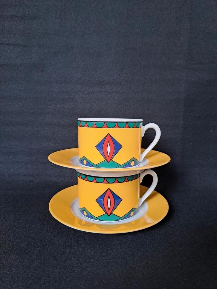 2 kop en schotels Kahla Change jaren 80 Memphis stijl, Huis en Inrichting, Keuken | Servies, Zo goed als nieuw, Kop(pen) en/of Schotel(s)