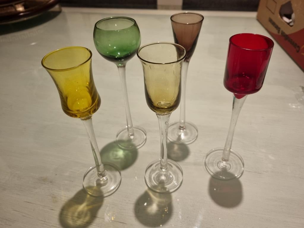 Set van 5 mondgeblazen borrelglaasjes van Lyngby, Ophalen of Verzenden, Zo goed als nieuw, Borrel- of Shotglas