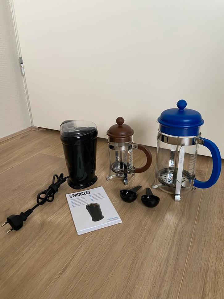 2x Bodum Cafetière + Princess Koffiemolen - Set of los, Witgoed en Apparatuur, Koffiezetapparaten, Zo goed als nieuw, Koffiebonen
