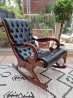 Chesterfield schommelstoel zwart leer, Ophalen, Zo goed als nieuw, Hout