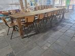 Lange smalle boerentafel met 14 stoelen, Huis en Inrichting, Gebruikt, Verzenden, 200 cm of meer, 50 tot 100 cm