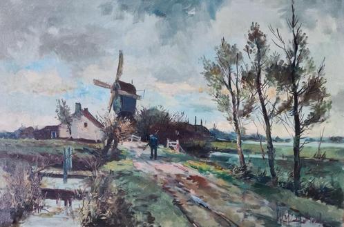 Martinus Leonardus Middelhoek(1898-1986)-Landschap met molen, Antiek en Kunst, Kunst | Schilderijen | Klassiek, Ophalen of Verzenden