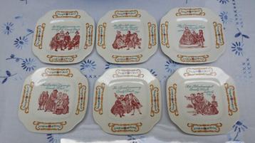 6 Gebaksbordjes van BOCH La Louvière ~ Afb. Cornelis TROOST beschikbaar voor biedingen