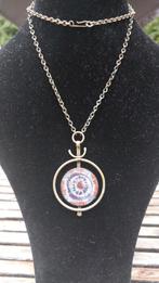 Vintage ketting met emaille hanger, Gebruikt, Ophalen of Verzenden, Zilver, Overige materialen