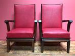 Art Deco Fauteuils, wengé-hout en rode bekleding, 2 stuks, Ophalen