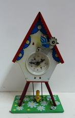 Blikken "Klok" met vogeltje en schommelende eekhoorn, Ophalen of Verzenden