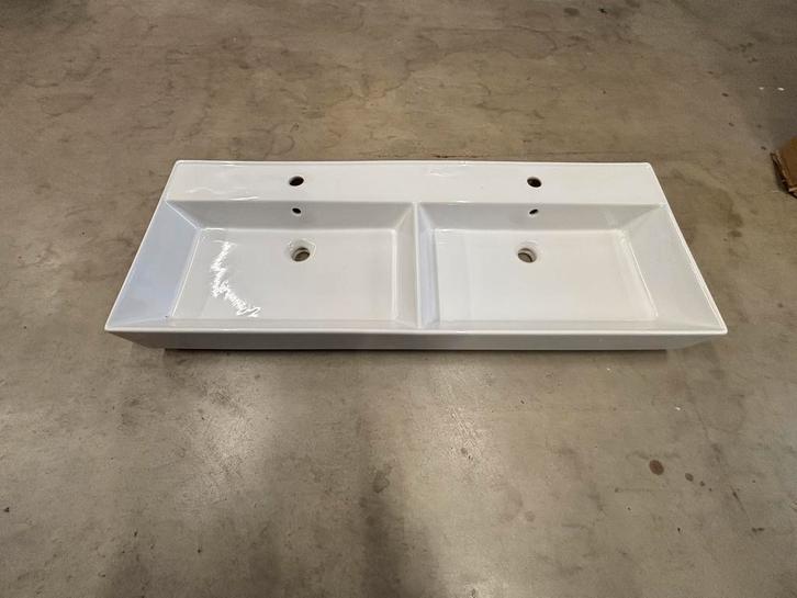 NIEUW: Keramsiche Wastafel 120cm Dubbel - Glans Wit, Doe-het-zelf en Verbouw, Sanitair, Nieuw, Wastafel, Ophalen of Verzenden