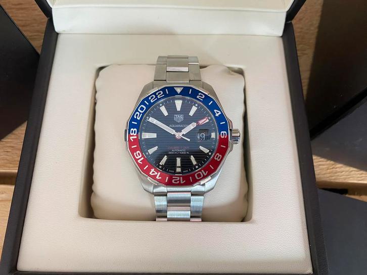 TAG Heuer Aquaracer GMT Pepsi Automatisch 43mm, Sieraden, Tassen en Uiterlijk, Horloges | Heren, Zo goed als nieuw, Polshorloge
