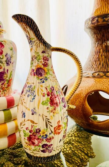 Vintage Pitcher Karaf Fleurs de Saxe H. Bequet Quaregnon beschikbaar voor biedingen
