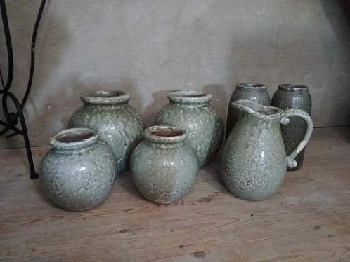 Mintgroene set, Huis en Inrichting, Woonaccessoires | Vazen, Zo goed als nieuw, Overige kleuren, Minder dan 50 cm, Aardewerk of Porselein