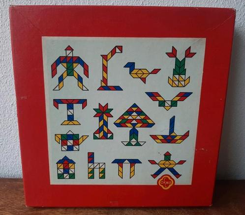 Vintage houten OKWA mozaïek in originele doos, Kinderen en Baby's, Speelgoed | Houten speelgoed, Zo goed als nieuw, Overige typen
