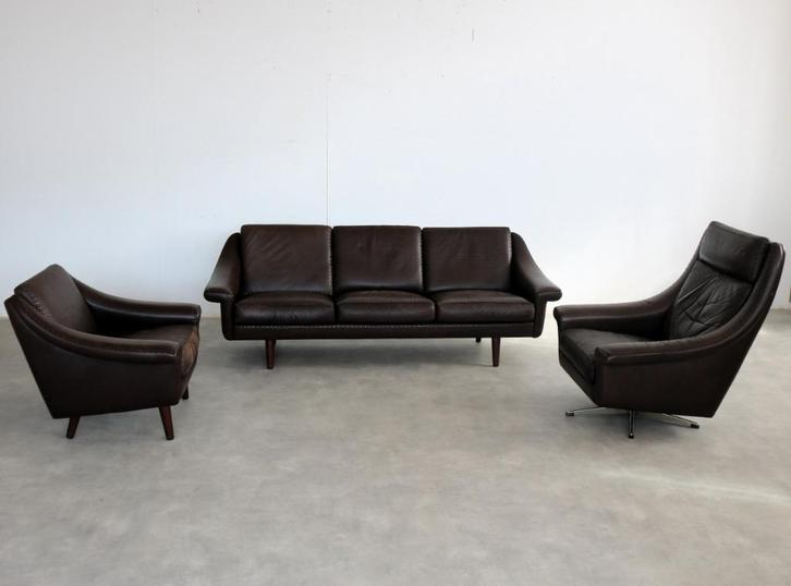 vintage zithoek | fauteuils | sofa | Matador | Deens, Huis en Inrichting, Fauteuils, Gebruikt, Hout, Leer, Overige materialen