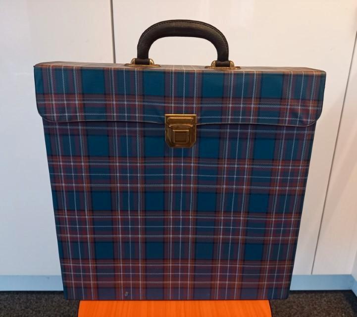 * Vintage vinyl lp platenkoffer blauw geruit breed (5) *, Muziek en Instrumenten, Behuizingen en Koffers, Gebruikt, Overige instrumenten