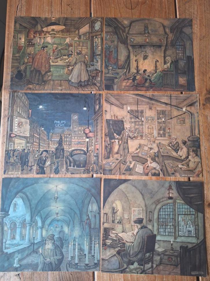 Set van 6 Anton Pieck Prenten, Antiek en Kunst, Kunst | Schilderijen | Klassiek, Ophalen of Verzenden