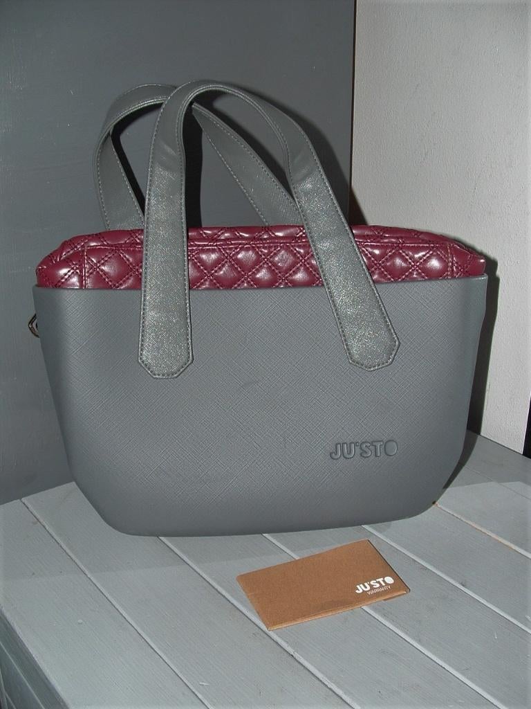 Justo Ju'sto tas damestas grijs met bordeaux rode voering