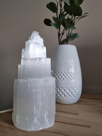Natural Selenite Crystal Tower Lamp - 25 cm