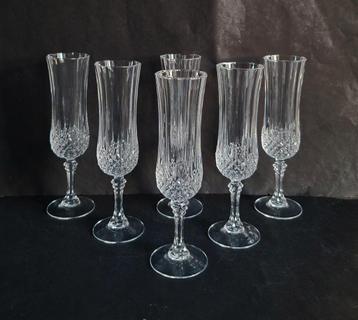 Cristal D'arques 6 kristallen champagne flutes. Longchamp. beschikbaar voor biedingen