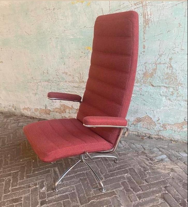 Vintage bureaustoel Fritz Hansen, Huis en Inrichting, Stoelen, Gebruikt, Eén, Metaal, Stof, Rood, Ophalen of Verzenden