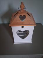 Windlicht hout wit met hart, Ophalen, Wit, Hout, Minder dan 25 cm