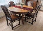 Antieke eiken eettafel, ovaal, uitschuifbaar incl. 4 stoelen, Ophalen