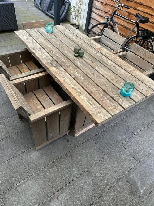 Houten tafel incl. 5 stoelen, Tuin en Terras, Picknicktafels, Zo goed als nieuw, Rechthoekig, Hout, Ophalen