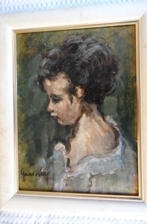 Portret meisje, meisjesportret, olieverf doek sign V Veen, Antiek en Kunst, Kunst | Schilderijen | Klassiek, Ophalen of Verzenden