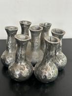 Zilverkleurige zware metalen tulpen vaasjes kluster 8 cm H, Ophalen of Verzenden