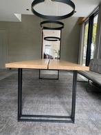 Eiken eetkamertafel met zwart onderstel 300x90 cm, Huis en Inrichting, Tafels | Eettafels, 200 cm of meer, Zo goed als nieuw, Rechthoekig