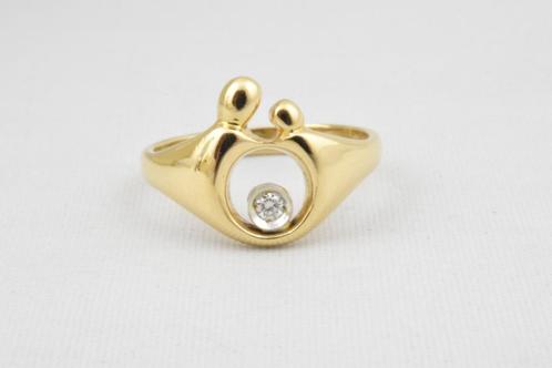 14 karaat gouden ring met Diamant Moeder en Kind 1741-G, Sieraden, Tassen en Uiterlijk, Ringen, Gebruikt, Dame, Kleiner dan 17