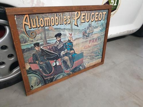 Oude Peugeot reclame op hout, 84cm bij 61cm, marge factuur, Verzamelen, Merken en Reclamevoorwerpen, Gebruikt, Reclamebord, Ophalen of Verzenden