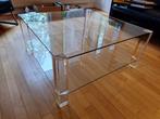 Glazen salontafel met plexiglazen poten, Huis en Inrichting, Tafels | Salontafels, Ophalen, Gebruikt, 50 tot 100 cm, Vierkant