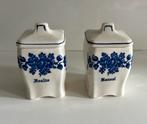 Blauw/ecru kruidenpotjes met deksel, foelie en kaneel, Ophalen of Verzenden