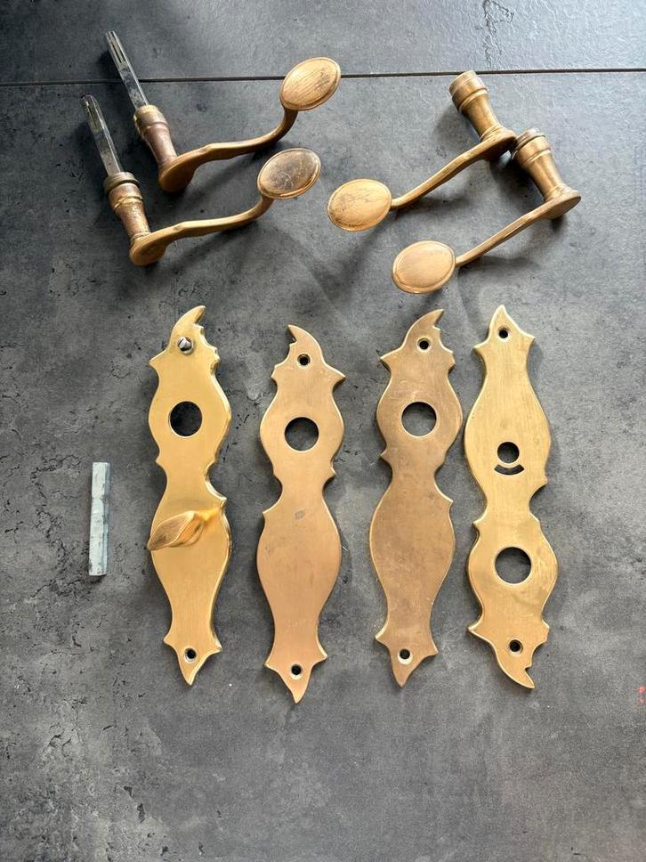 Vintage Messing Deurbeslag Set, Doe-het-zelf en Verbouw, Hang- en Sluitwerk, Gebruikt, Klink of Kruk, Koper of Messing, Ophalen of Verzenden