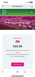 Campingplaats Kamperen Pinkpop Landgraaf 2 nachten, Tickets en Kaartjes, Evenementen en Festivals, Twee personen