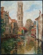 Poussin gesigneerd.Olieverf op paneel.Het Belfort in Brugge., Ophalen of Verzenden