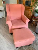 Fauteuil met hocker Leen Bakker koraalroze, Huis en Inrichting, Ophalen, Gebruikt, 75 tot 100 cm, 75 tot 100 cm