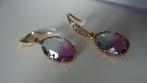 Goud vergulde oorbellen met facet geslepen mystiek topaas, Met kristal, Overige materialen, Hangers, Verzenden